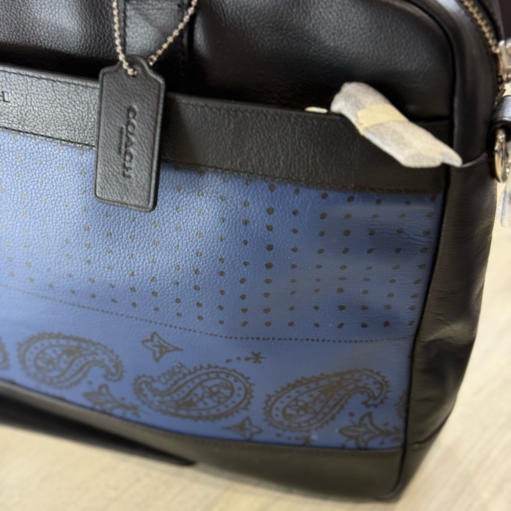 Coach Hamilton Blue and Black Paisley Leather Briefcase - Picture 3 of 13